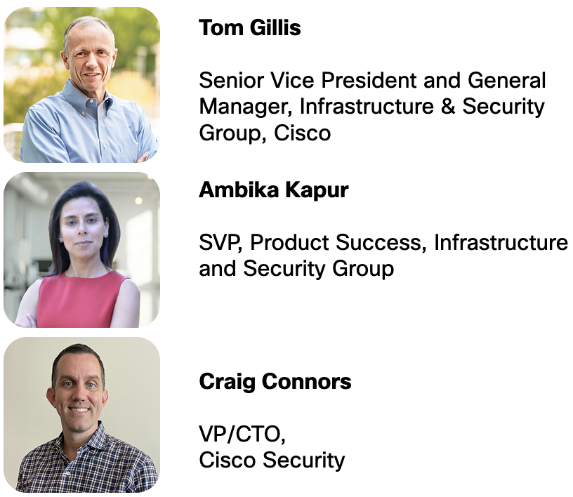 Headshots of the three speakers